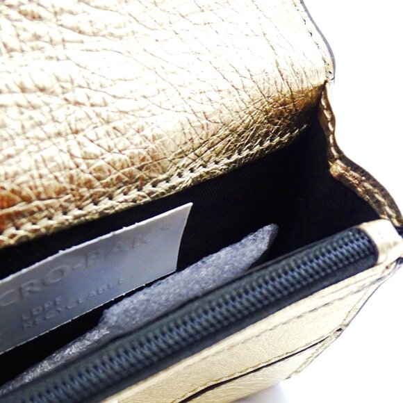 REBECCA MINKOFF Love Lock Genuine Light Gold Color Chevron Leather Bifold Wallet - Picture 6 of 7